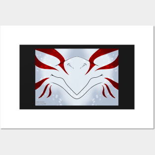 White with Red Stripes Dragon Mask Posters and Art